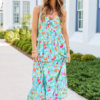 Lila Turquiose Floral Maxi Dress