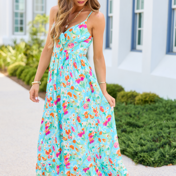 Lila Turquiose Floral Maxi Dress