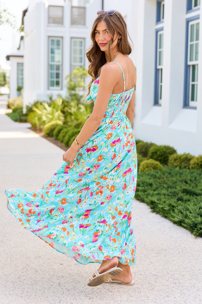 Lila Turquiose Floral Maxi Dress