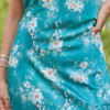 Evergreen Romance Green Floral Satin Midi Dress