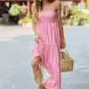 Time For Something Gingham Knit Maxi Dress Rose