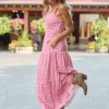 Time For Something Gingham Knit Maxi Dress Rose