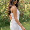 Coralie Taupe Gingham Romper Dress