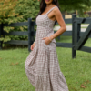 Time For Something Gingham Knit Maxi Dress Taupe