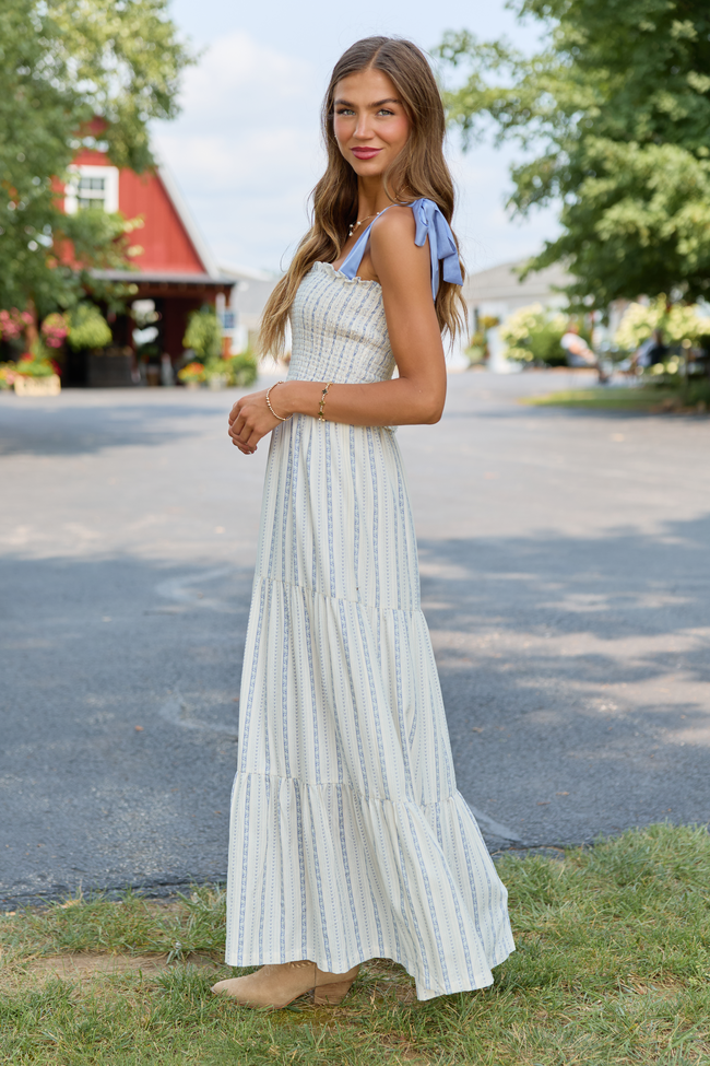 Petal Party Blue And White Floral Smocked Dress