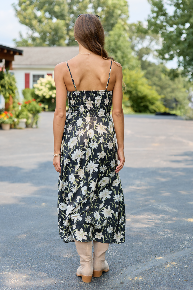 Only You Know Black Floral Midi Dress
