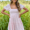 Willa Pink Floral Smocked Mini Dress