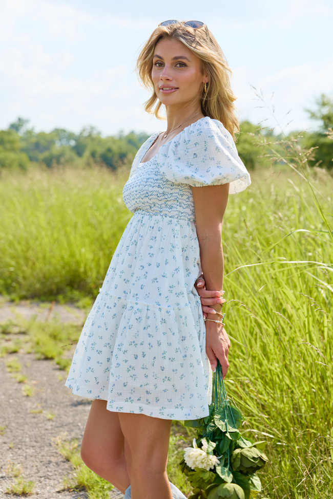 Willa White Floral Smocked Mini Dress