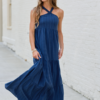 Crystal Navy Halter Maxi Dress