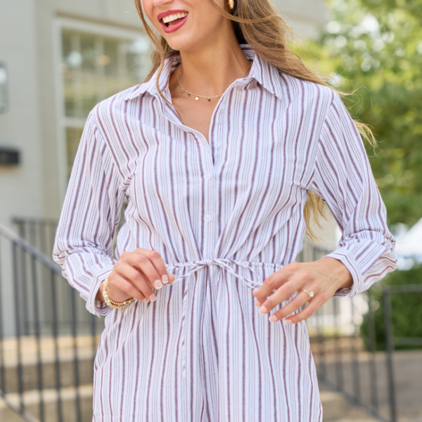 Right This Way Brown/White Striped Romper