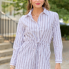 Right This Way Brown/White Striped Romper