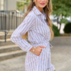 Right This Way Brown/White Striped Romper