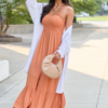 Blooming Beauty Solid Button Up Midi Dress Rust