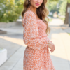 Gloria Orange Floral Printed Long Sleeve Mini Dress