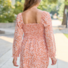 Gloria Orange Floral Printed Long Sleeve Mini Dress