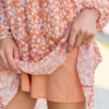 Gloria Orange Floral Printed Long Sleeve Mini Dress