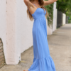 Blooming Beauty Solid Button Up Midi Dress Blue