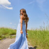 Saltwater Dreams Blue Strapless Tiered Maxi Dress