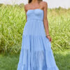 Saltwater Dreams Blue Strapless Tiered Maxi Dress