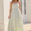 Come Sail Away Sage Striped Maxi Dress
